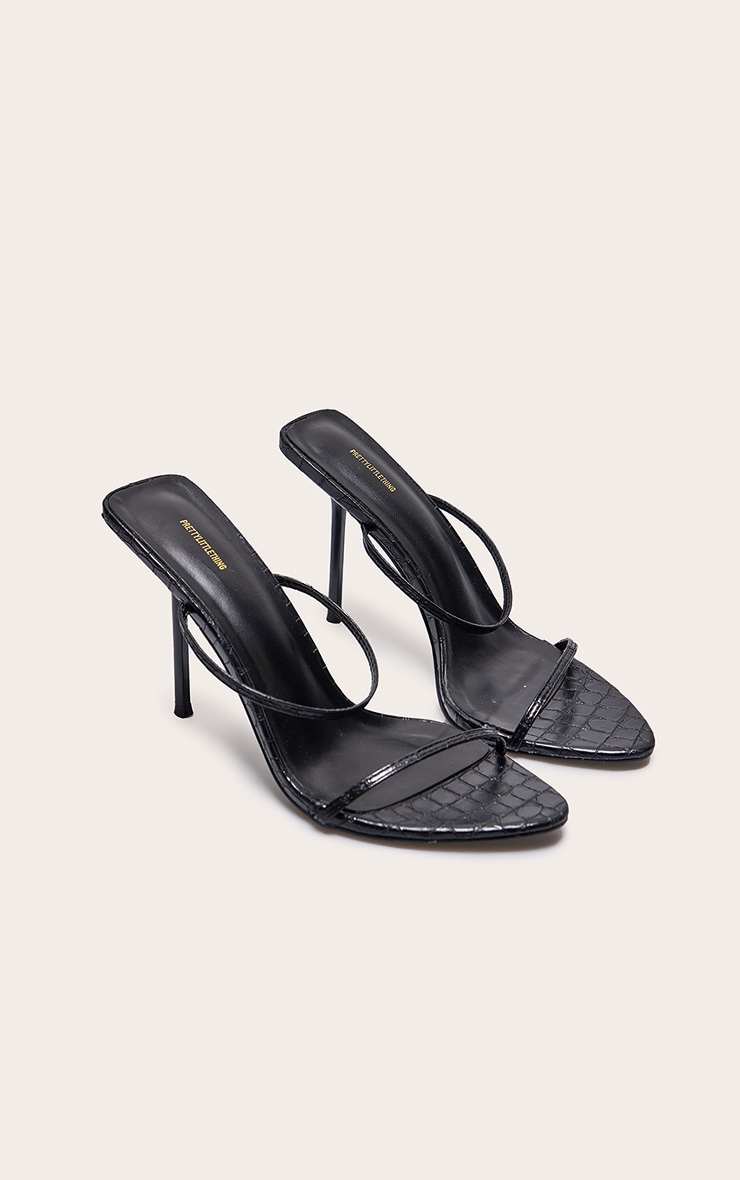 PLT Label Black Croc Faux Leather Barely There Point Toe High Heels image 3