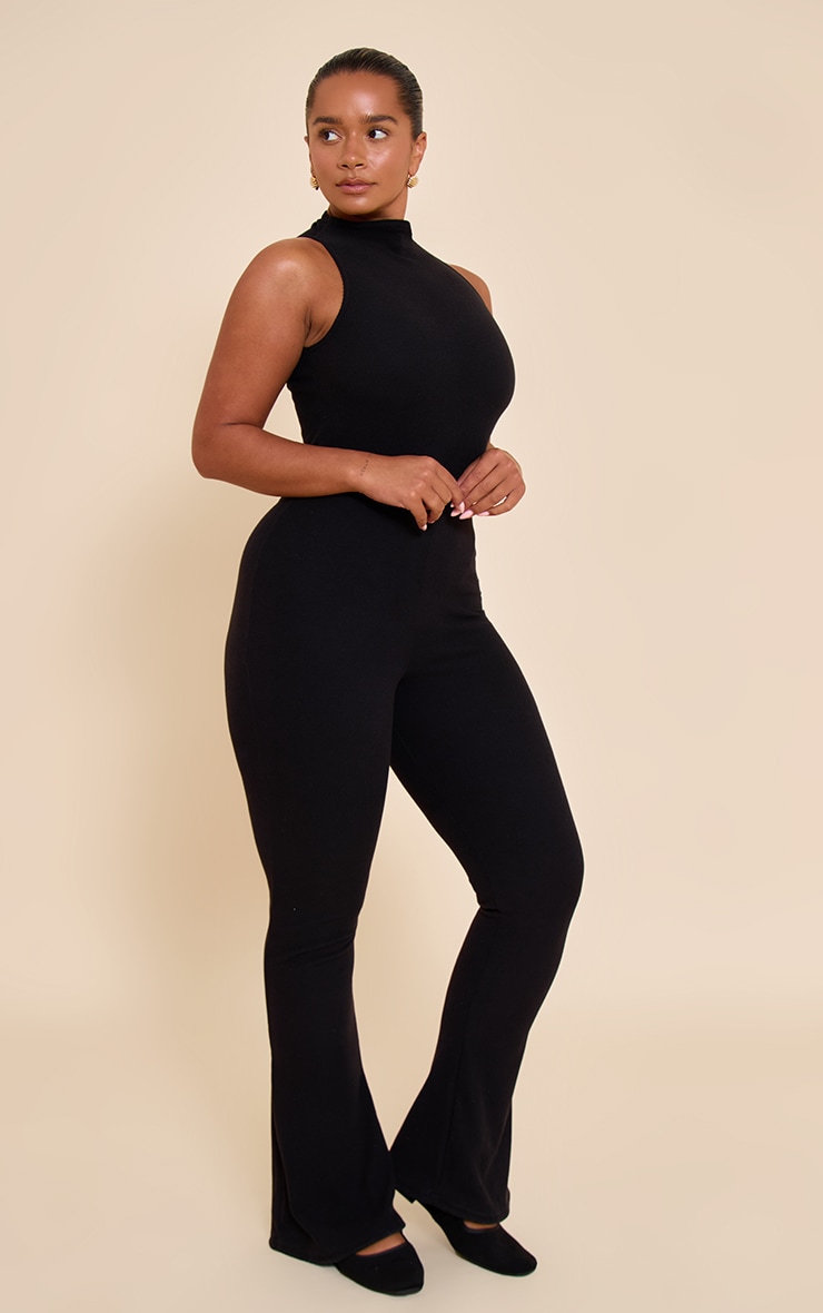 Shape Black Micro Rib High Neck Flared Jumpsuit image 3