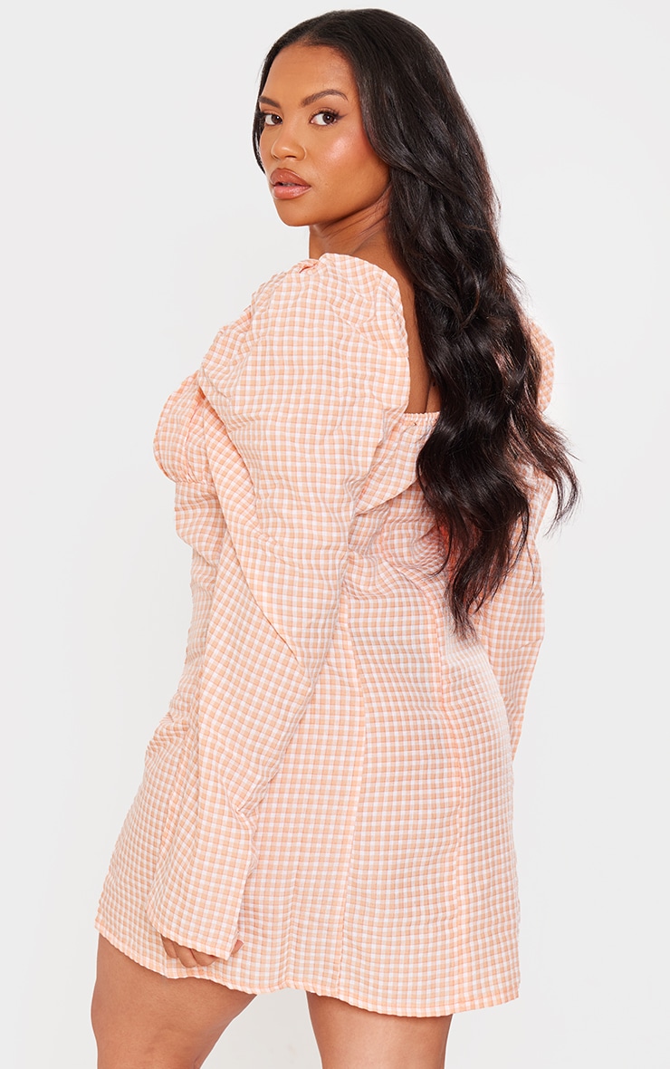 Plus Orange Gingham Puff Sleeve Dress image 2