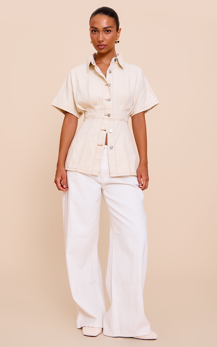Almond Seam Detail Peplum Denim Shirt image 3