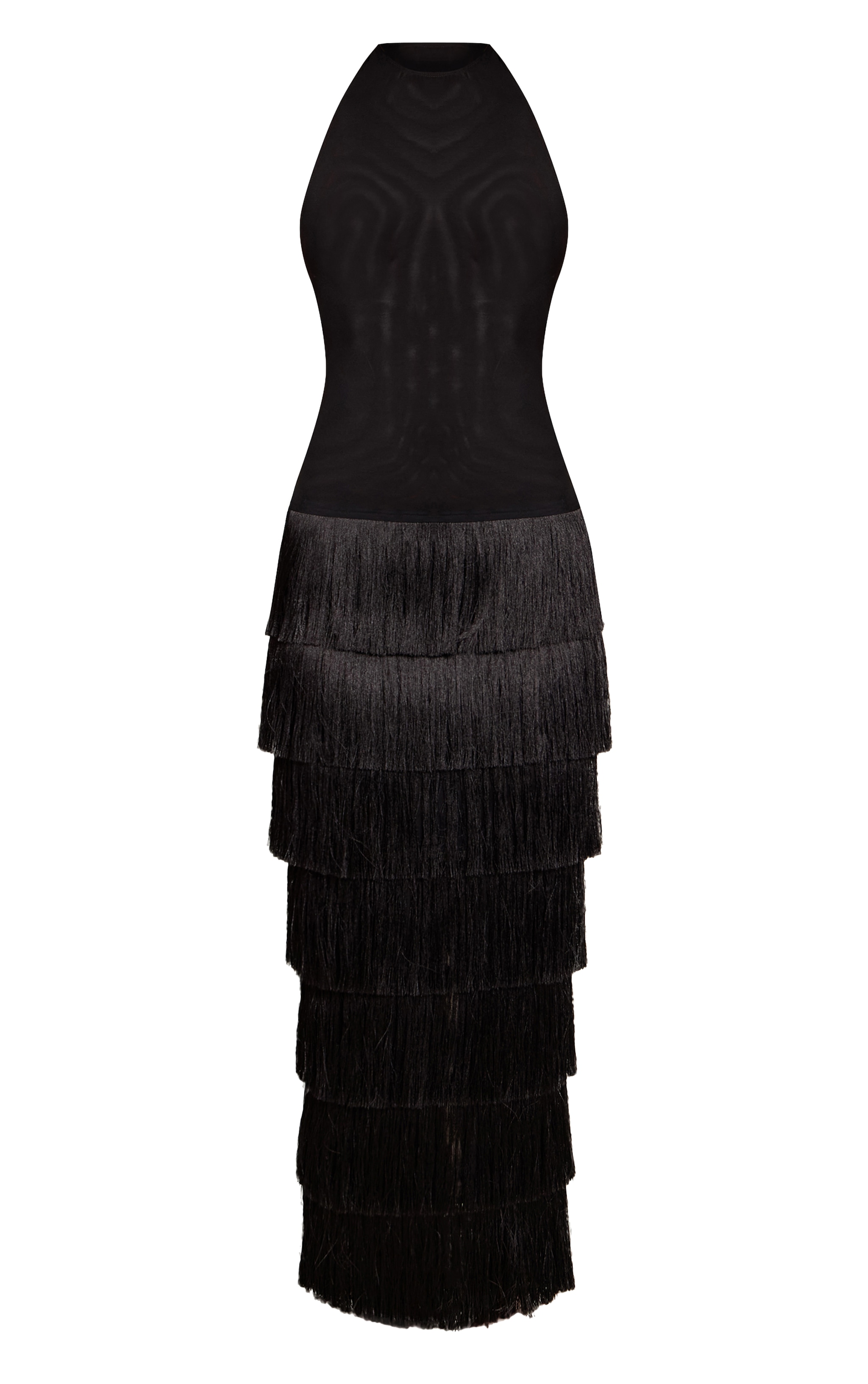 PLT Label Black Mesh Halterneck Fringe Skirt Maxi Dress image 5