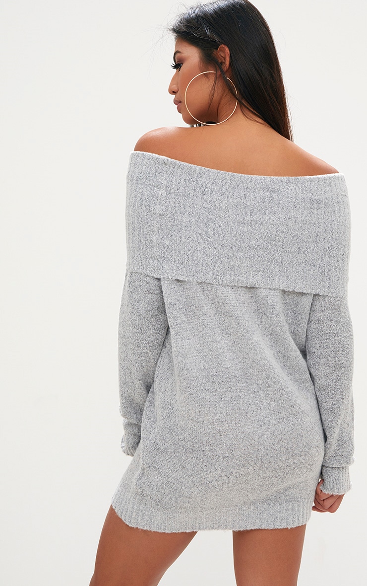 Grey Oversized Bardot Jumper Dress. Shop the range of Knitwear today at