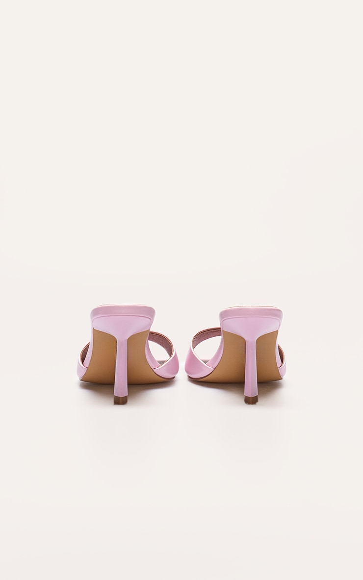 Baby Pink Wide Fit Satin Round Toe Mid Stiletto Heel Mules image 3