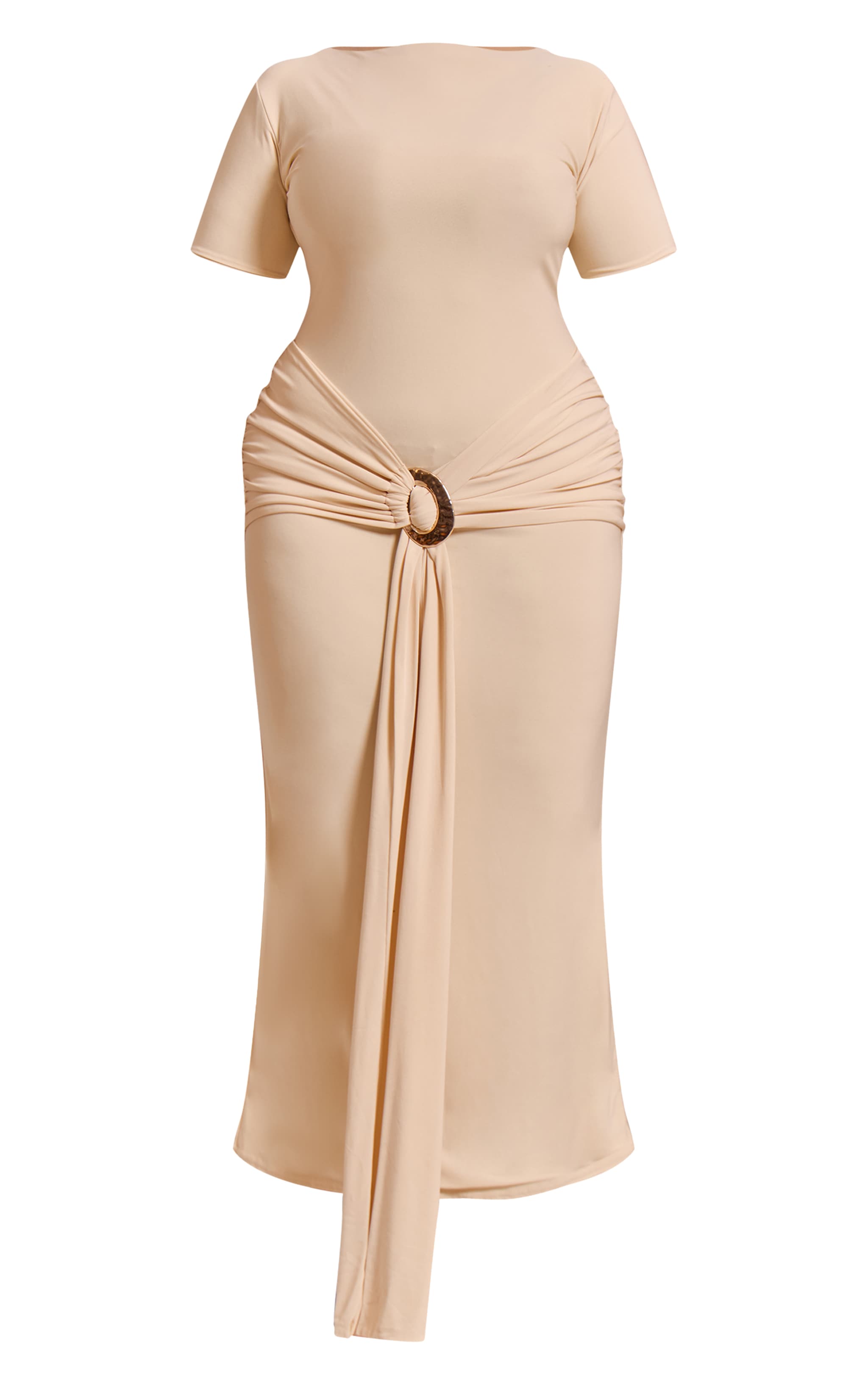 Plus butter cream Boat Neck Wrap Waist Detail Maxi Dress image 5