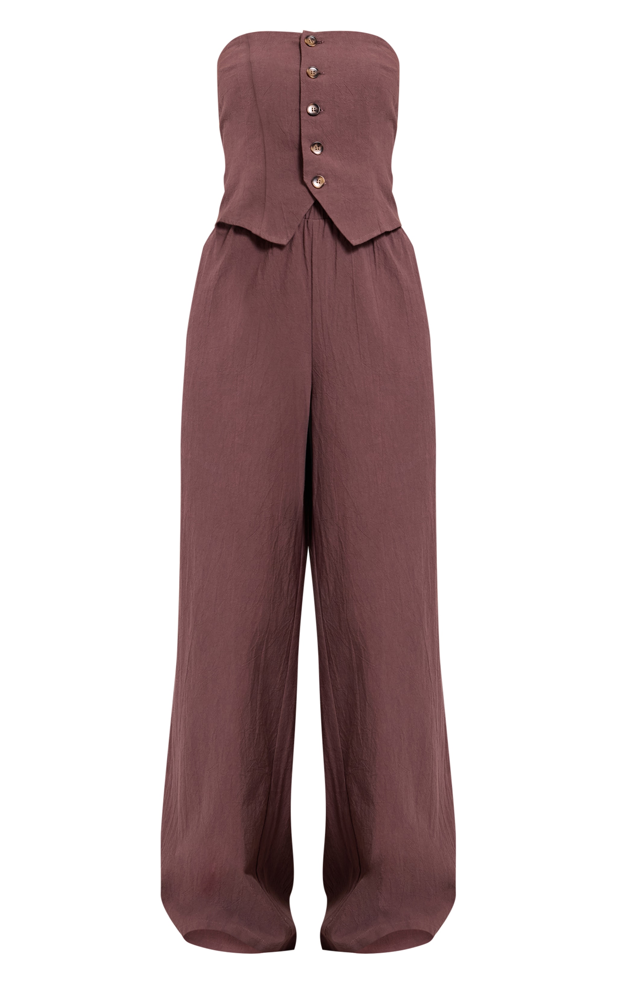 Brown Textured Bandeau Button Jumpsuit image 5