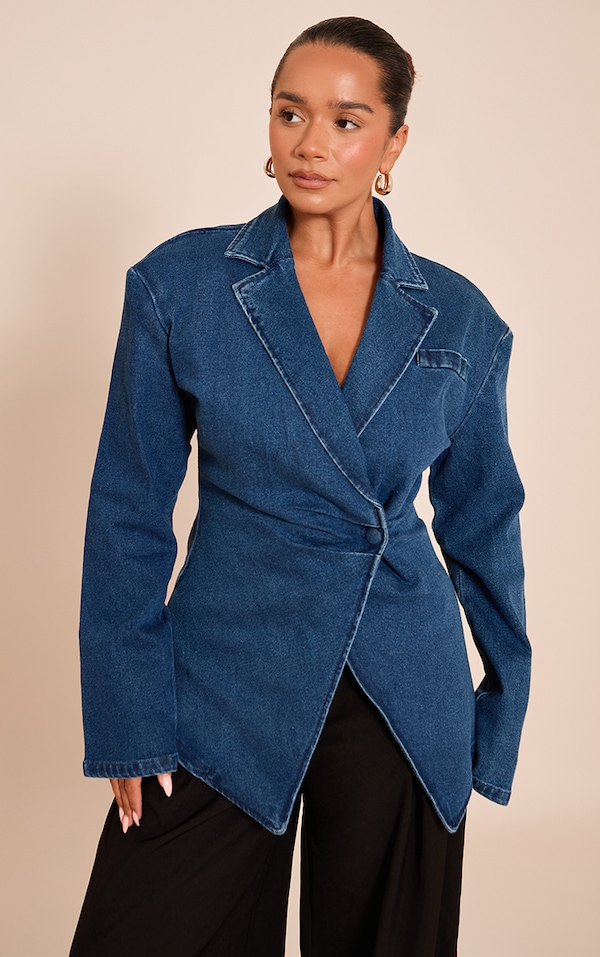 Shape Indigo Stretch Denim Cinched Waist Blazer
