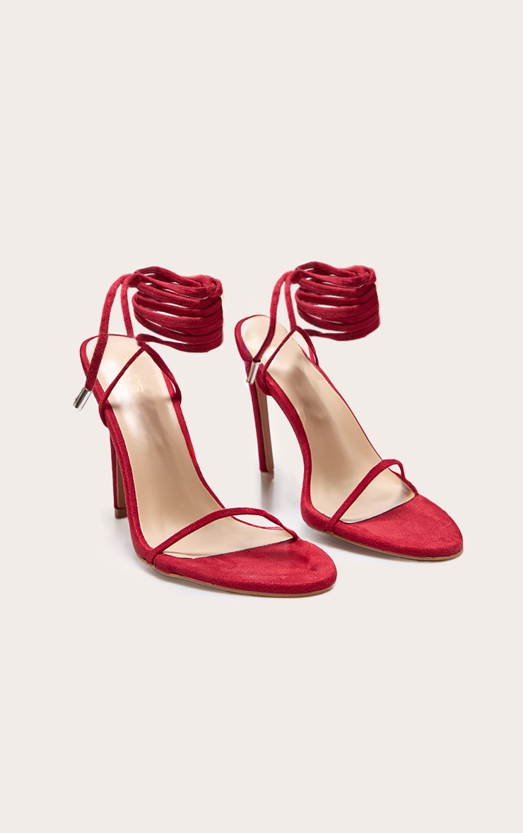Red Wide Fit Faux Suede Round Toe Barely There Heeled Sandals image 3