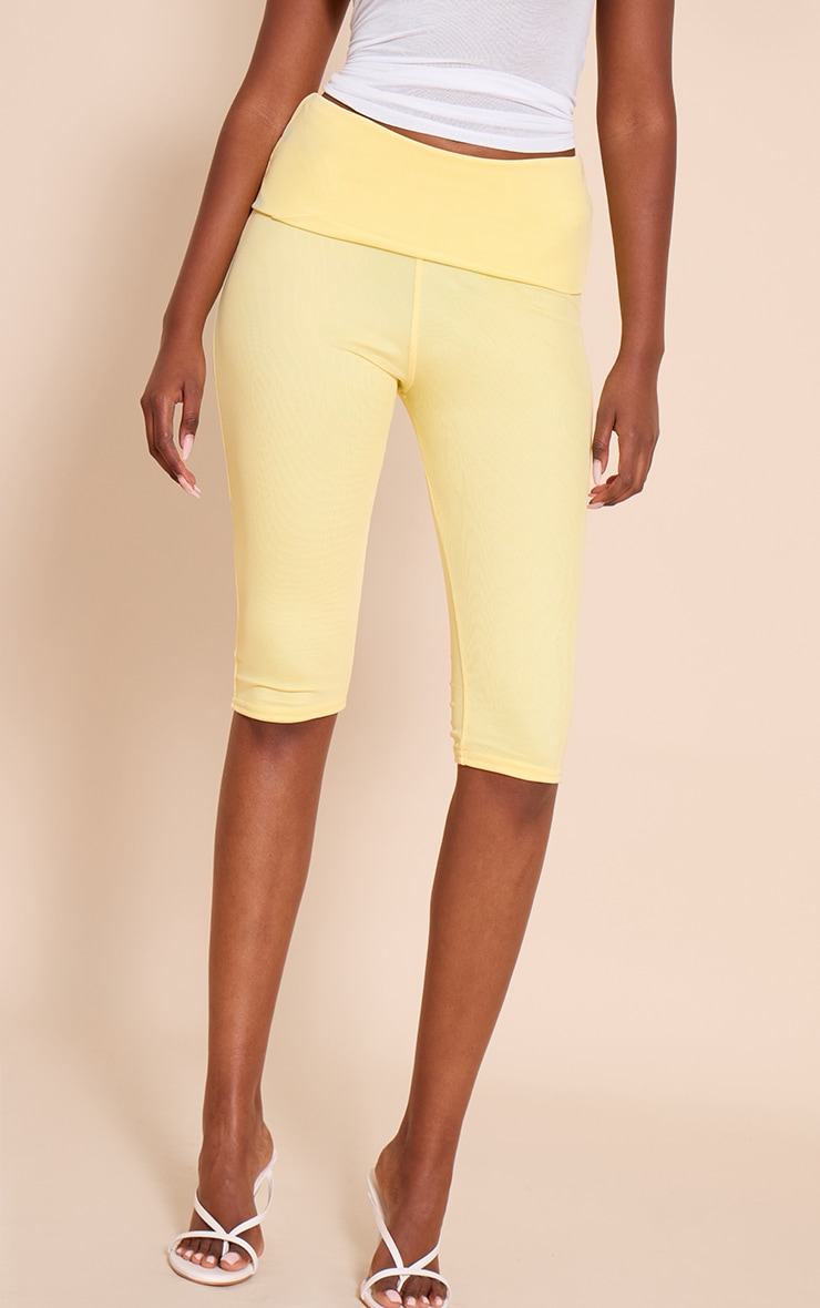 Pantalon capri en mesh jaune citron à détail replié image 2