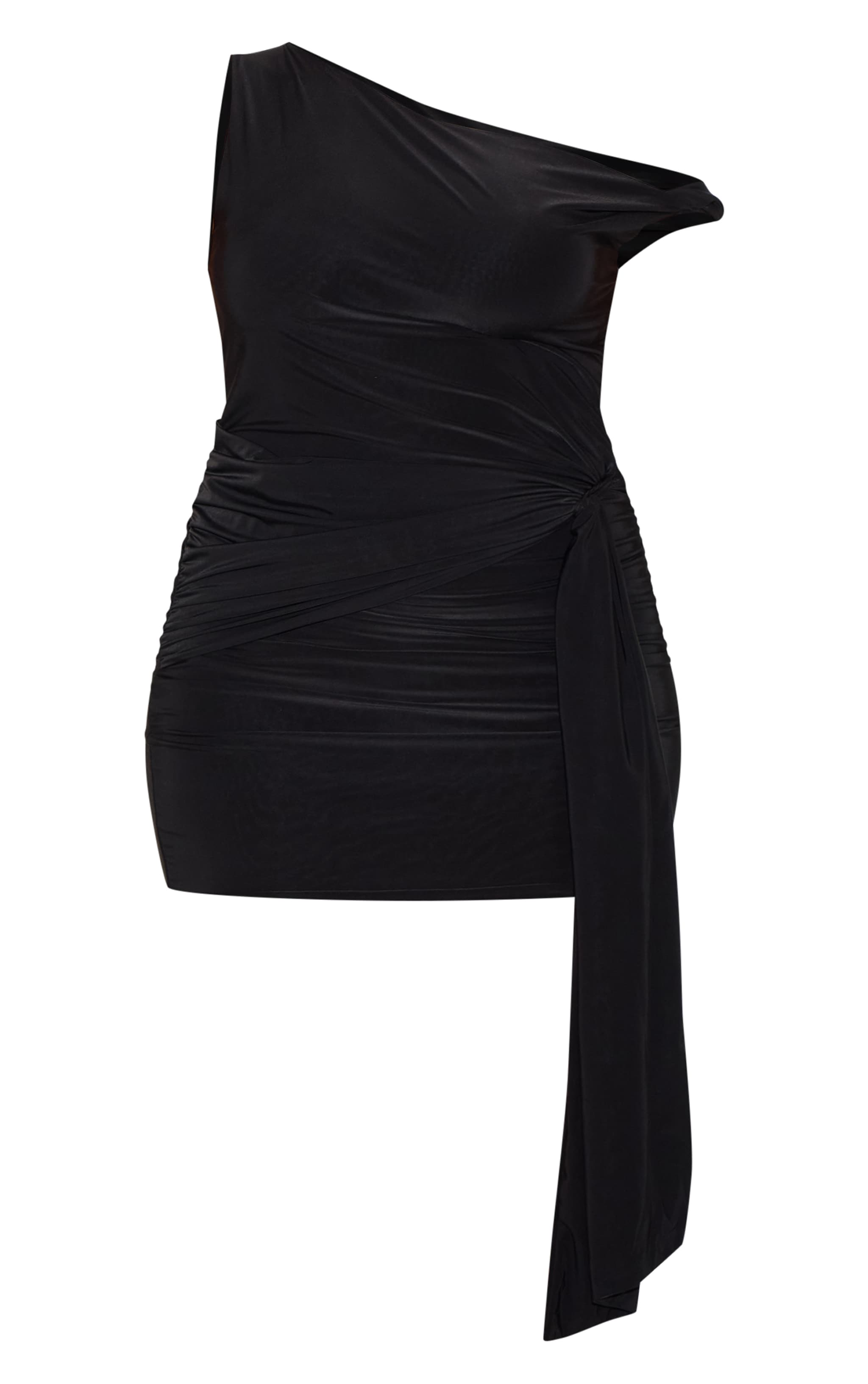 Plus Mini robe moulante doublée noire froncée à détail drapé image 5