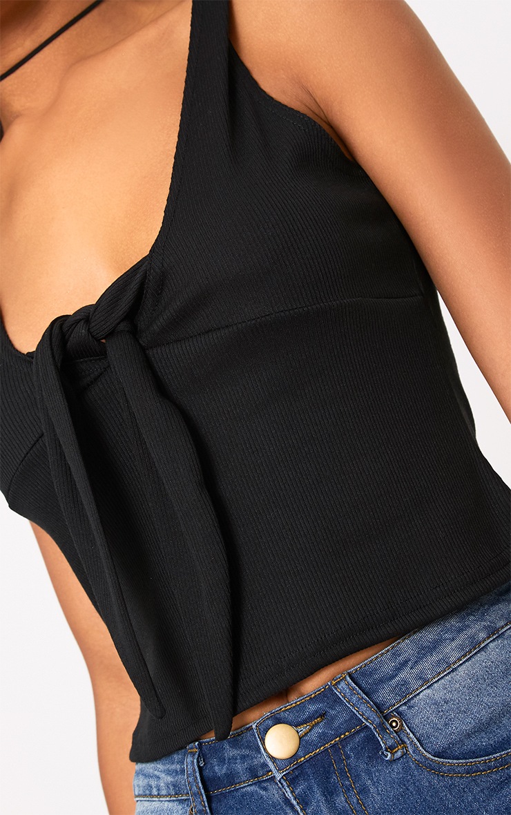 Black Jersey Bow Tie Crop Top Tops PrettyLittleThing USA
