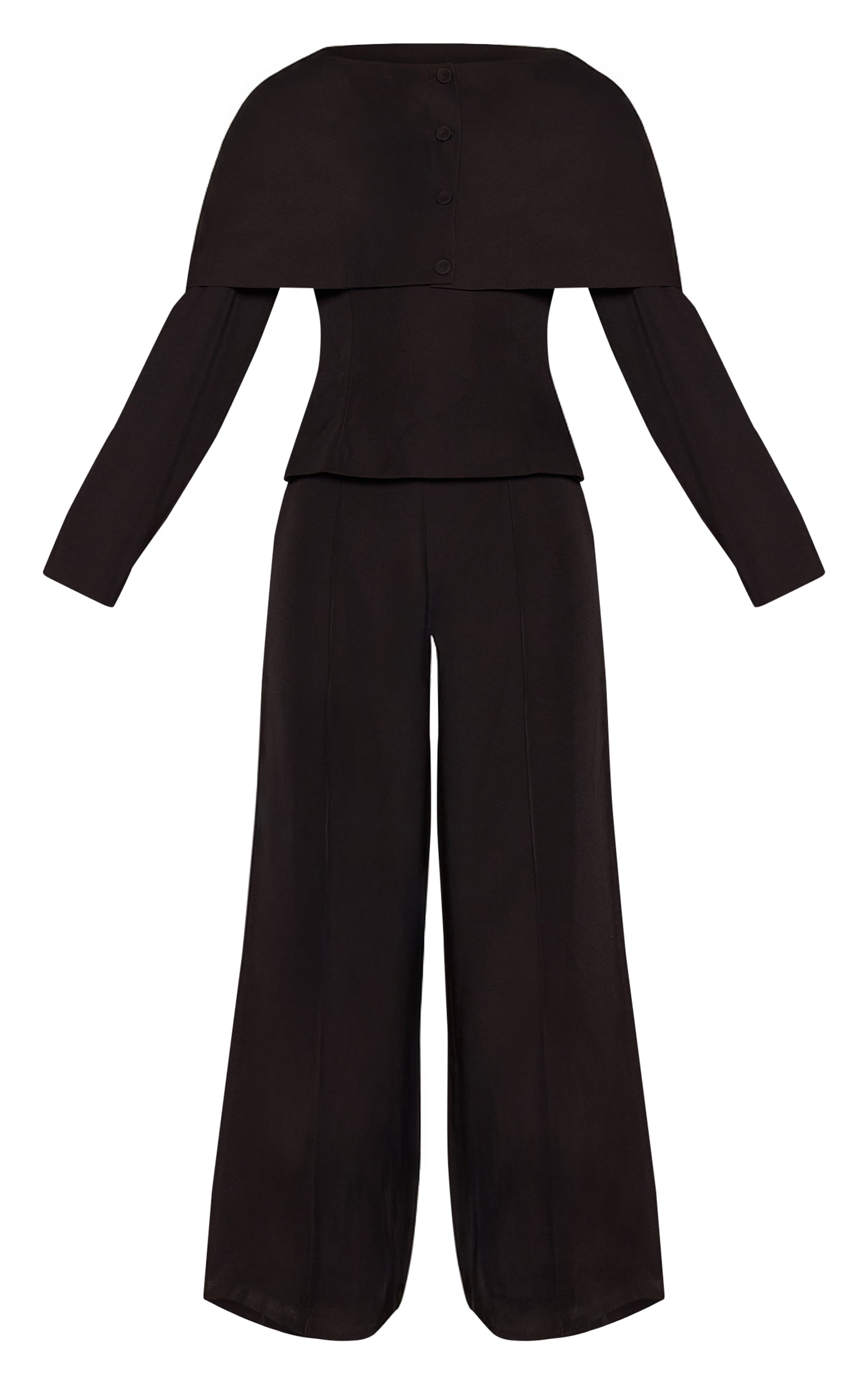 Black Tailored Woven Button Down Long Sleeve Jumpsuit image 5