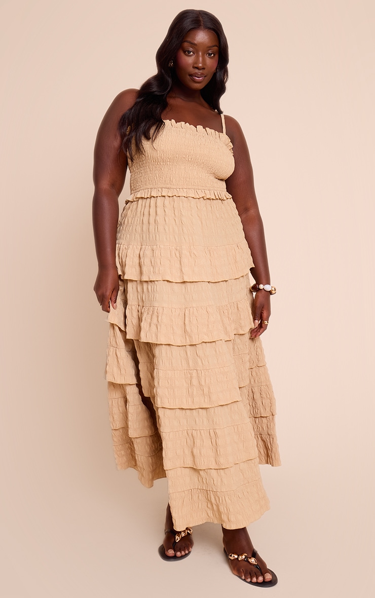 Plus Stone Textured Shirred Tiered Maxi Dress image 3