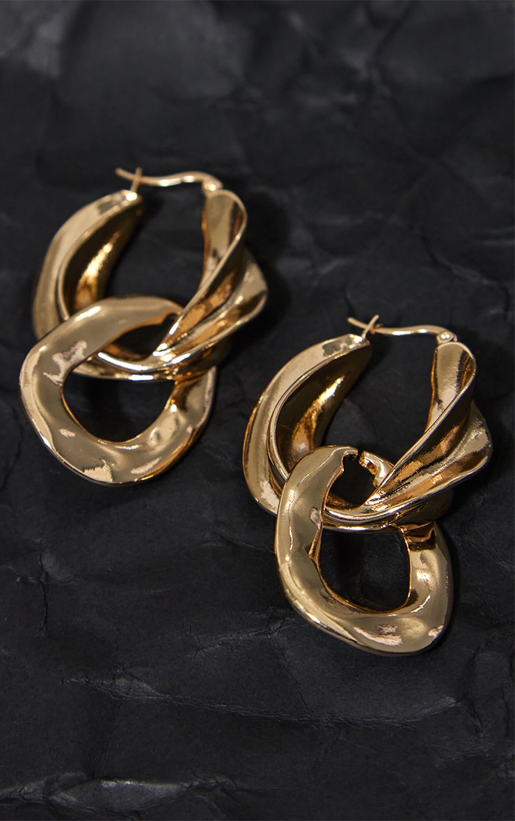 Gold Chunky Twist Drop Earrings image 2