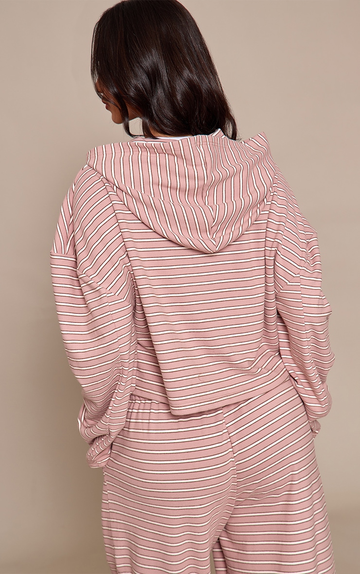 Petite Pink Striped Soft Fleece Zip Up Jacket image 2