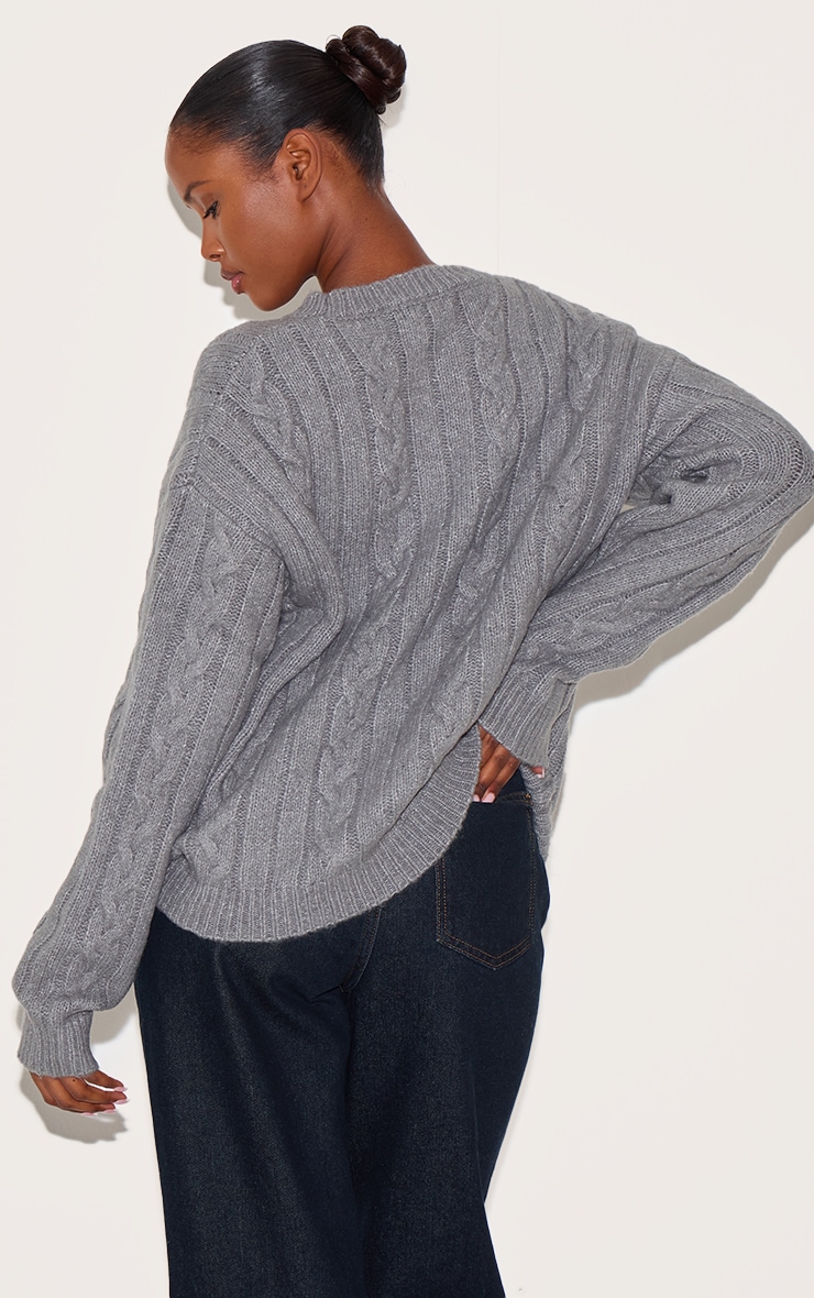 Grey Soft Cable Knit Embroidered Jumper image 2