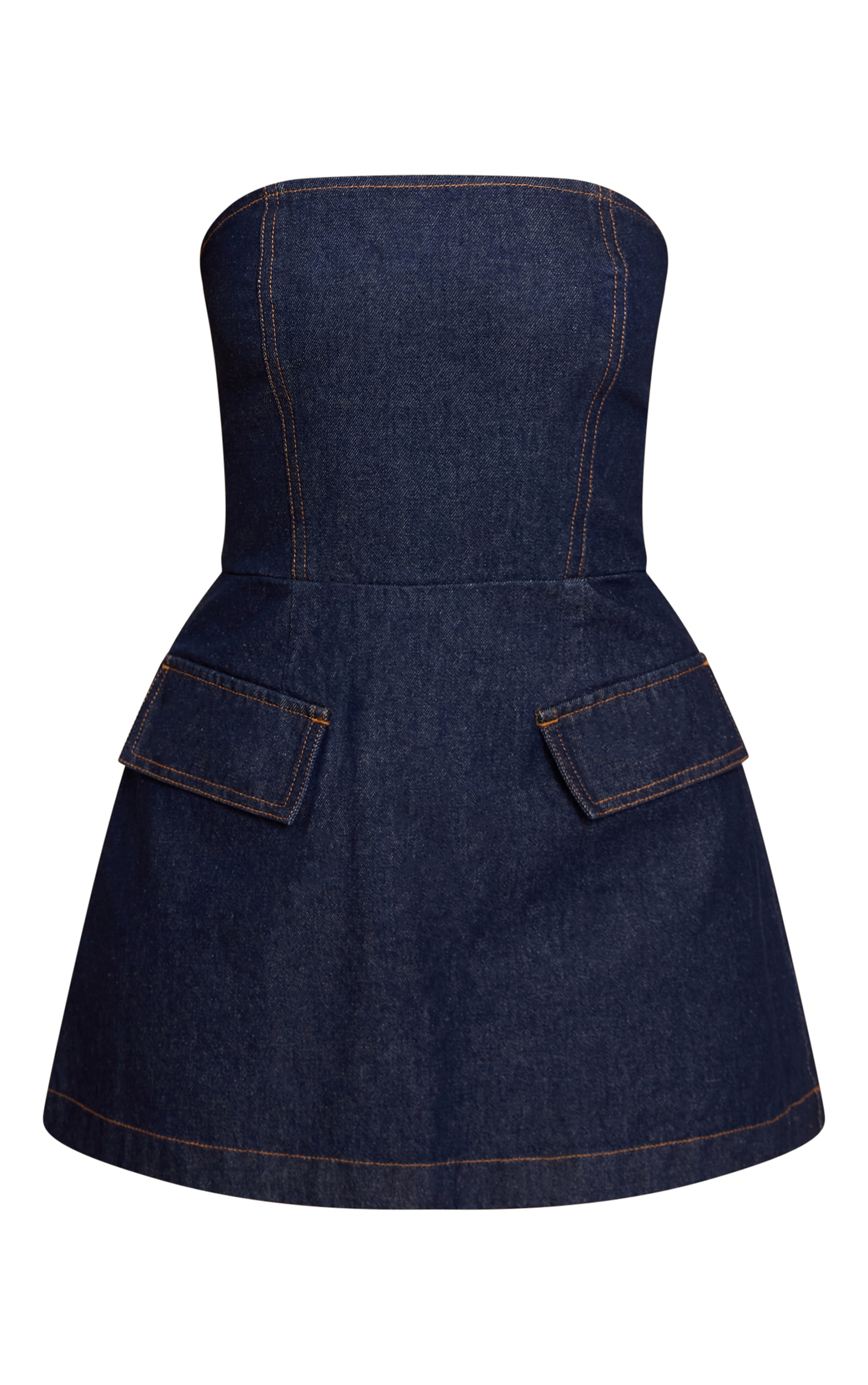 Indigo Strapless Structured A Line Denim Mini Dress image 5