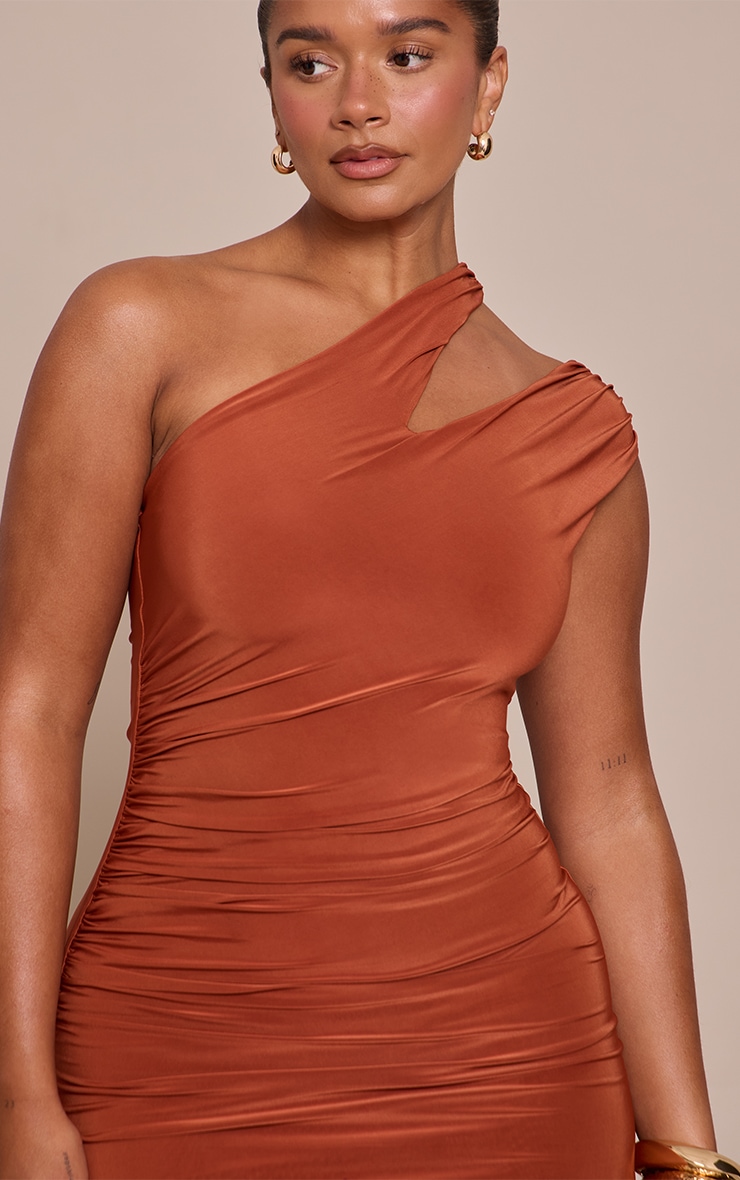 Shape Rust Slinky One Shoulder Ruched Mini Dress image 4