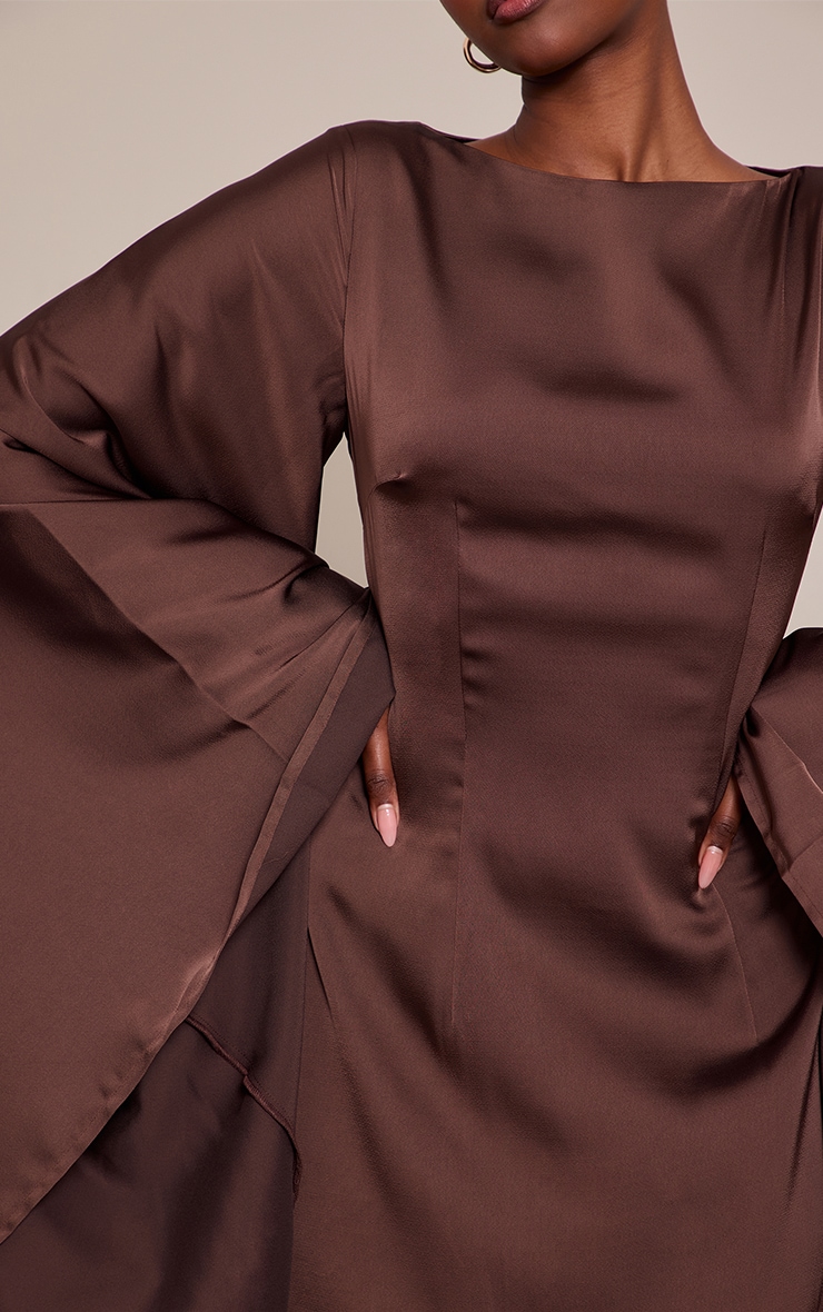 Chocolate Satin Flared Sleeve Maxi Dress image 4