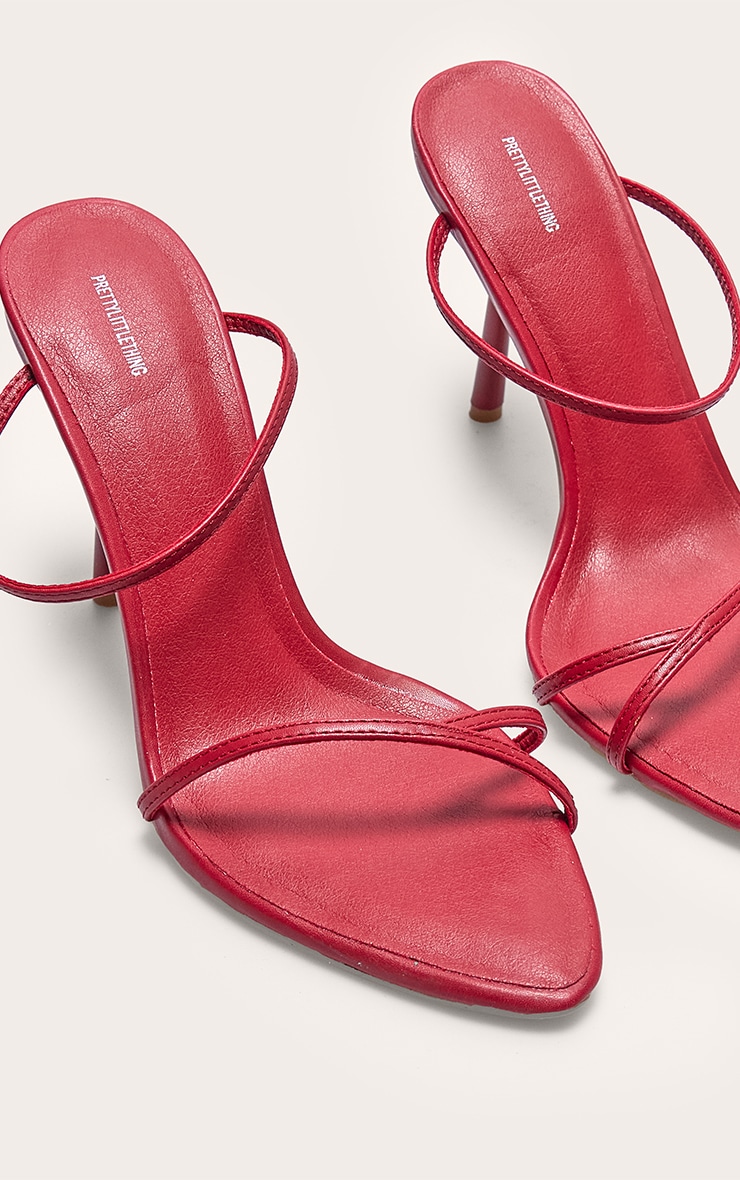 Mules rondes en PU bordeaux à talon aiguille haut et triples brides image 4