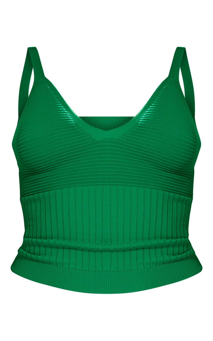 Green Ribbed Knit Bust Detail Crop Top image 5