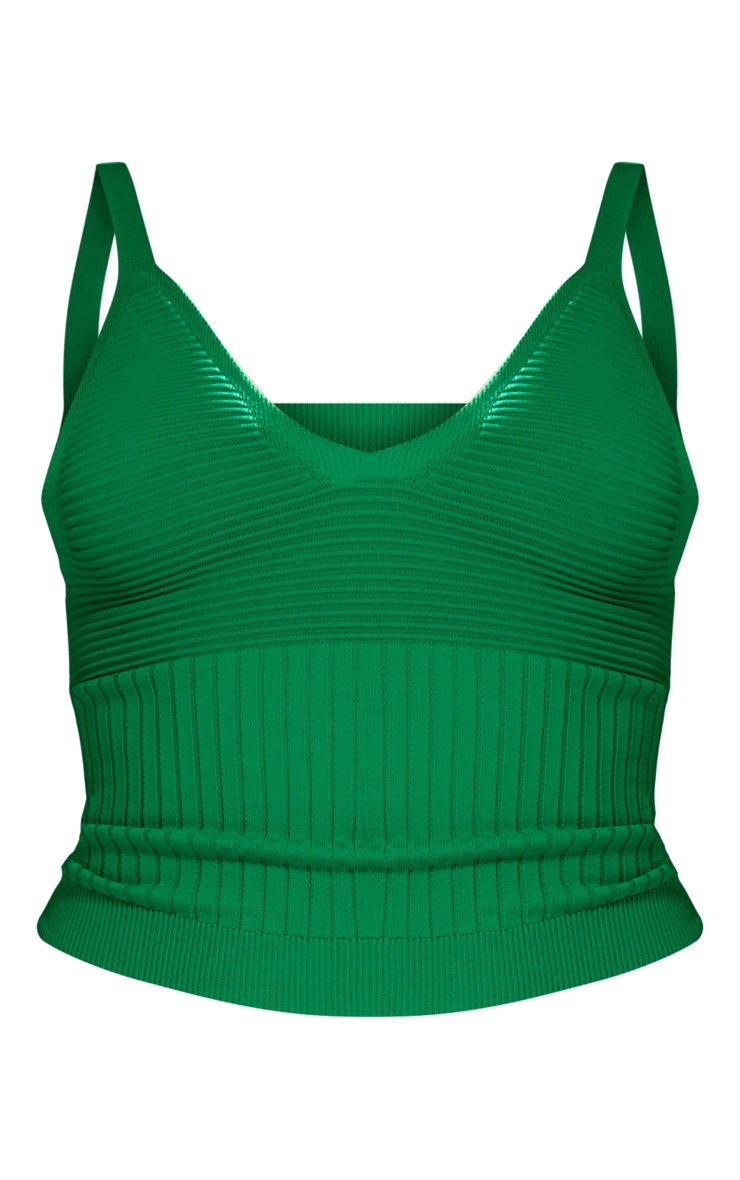 Green Ribbed Knit Bust Detail Crop Top image 5