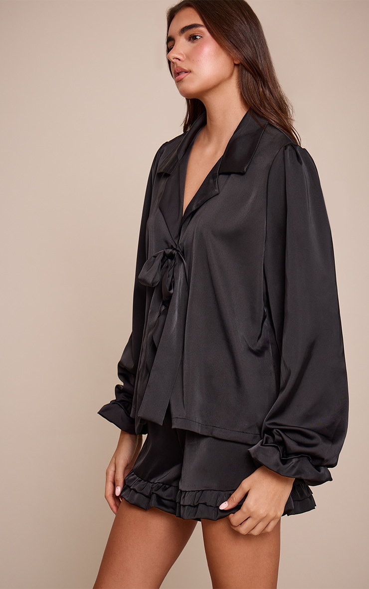 Black Frill Bow Tie Up Pyjamas image 3