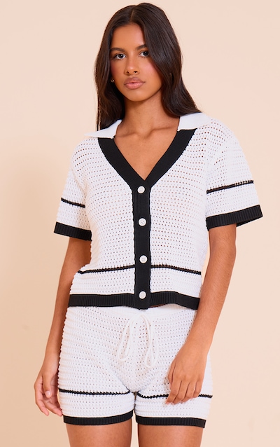 Petite White Knitted Crochet Drawstring Shorts