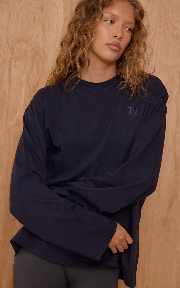 Navy Oversized Embroidered T-Shirt image 1