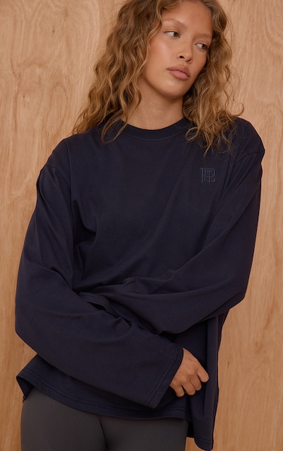 Navy Oversized Embroidered T-Shirt