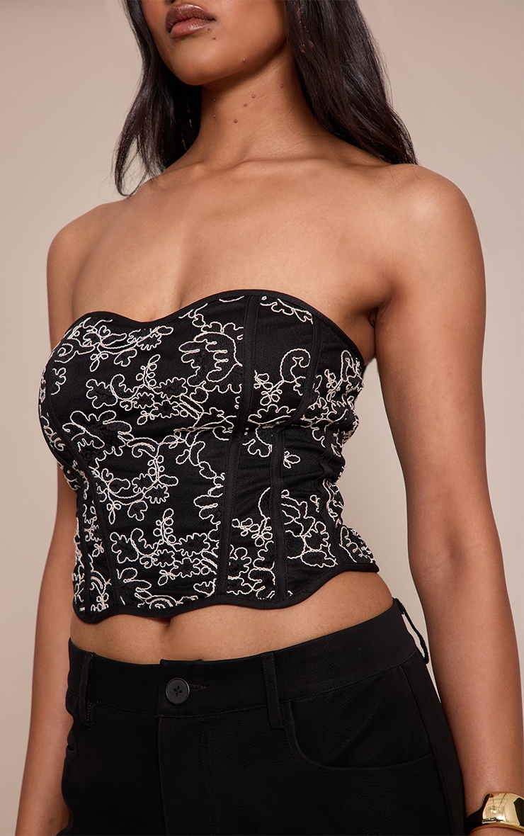 Black Textured Lace Back Corset image 4