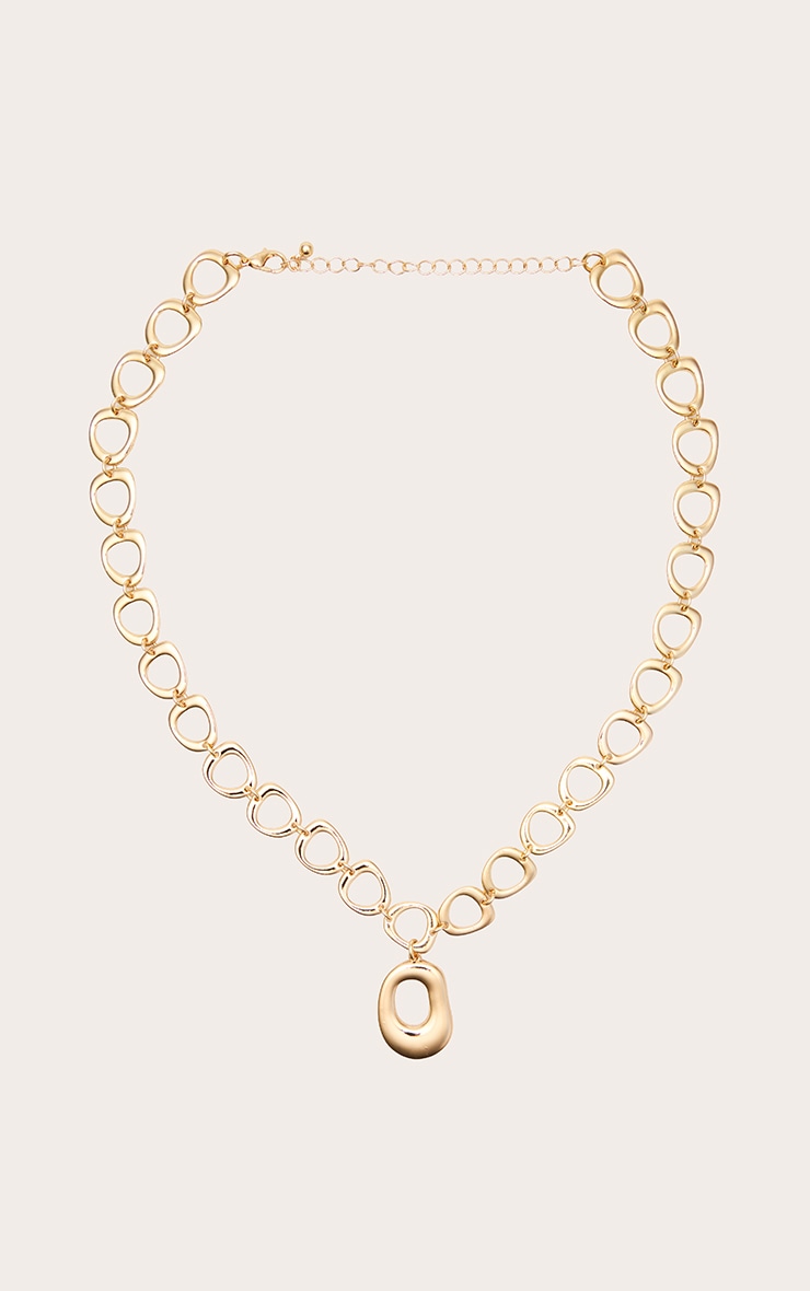 Gold Smooth Chunky Abstract Pendant Necklace image 2