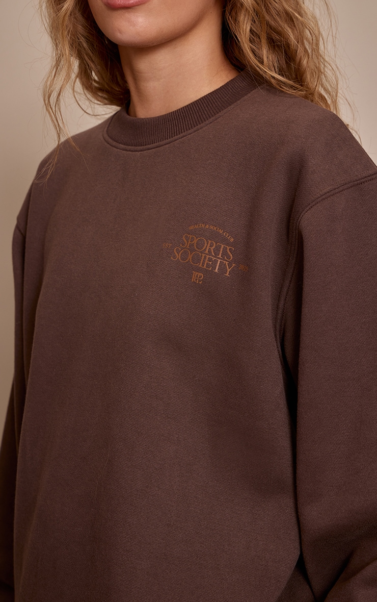 Chocolate PLT Sports Society Oversized Pull Over Sweatshirt image 4
