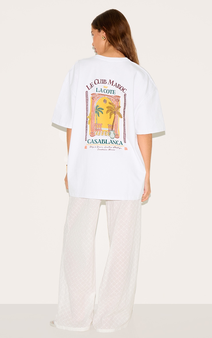 T-shirt oversize en coton blanc à graphique "Le Club Maroc" image 1