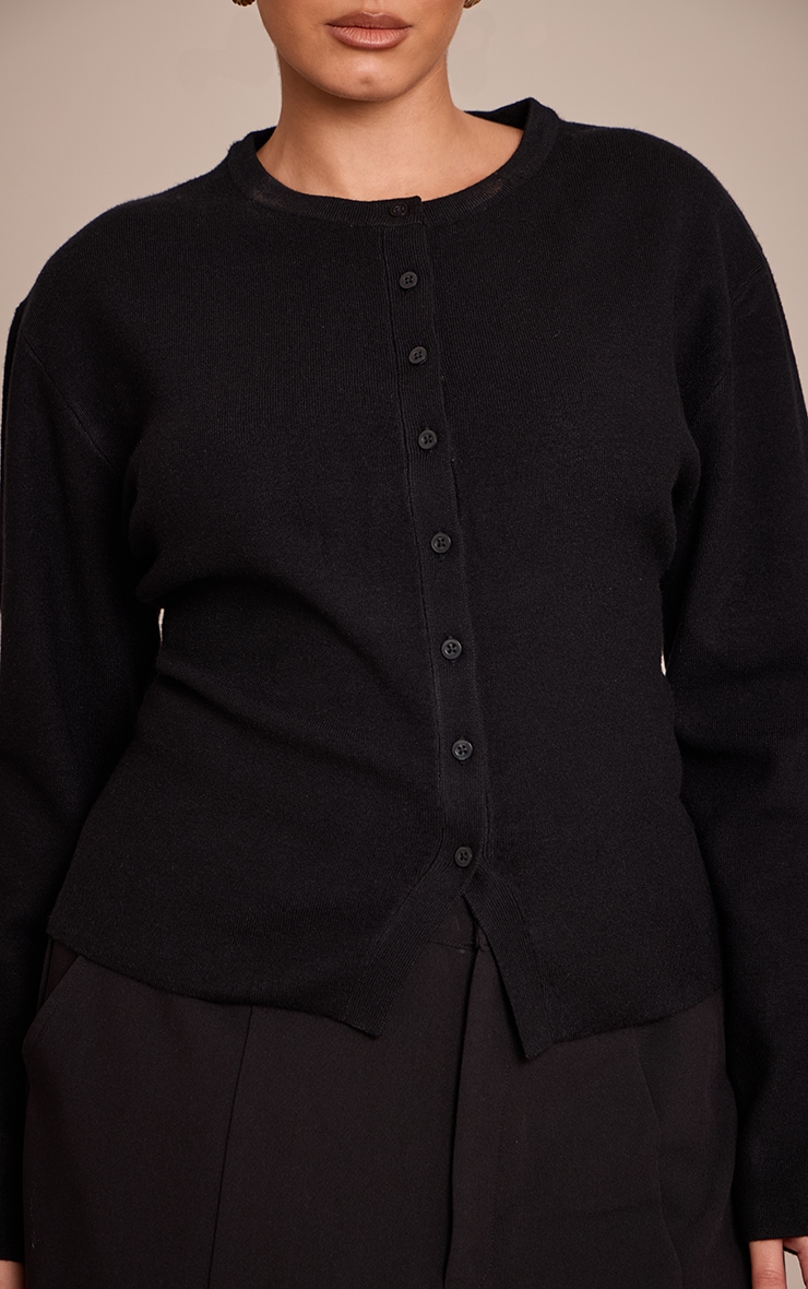 Plus Black Button Down Long Sleeve Knitted Top image 4