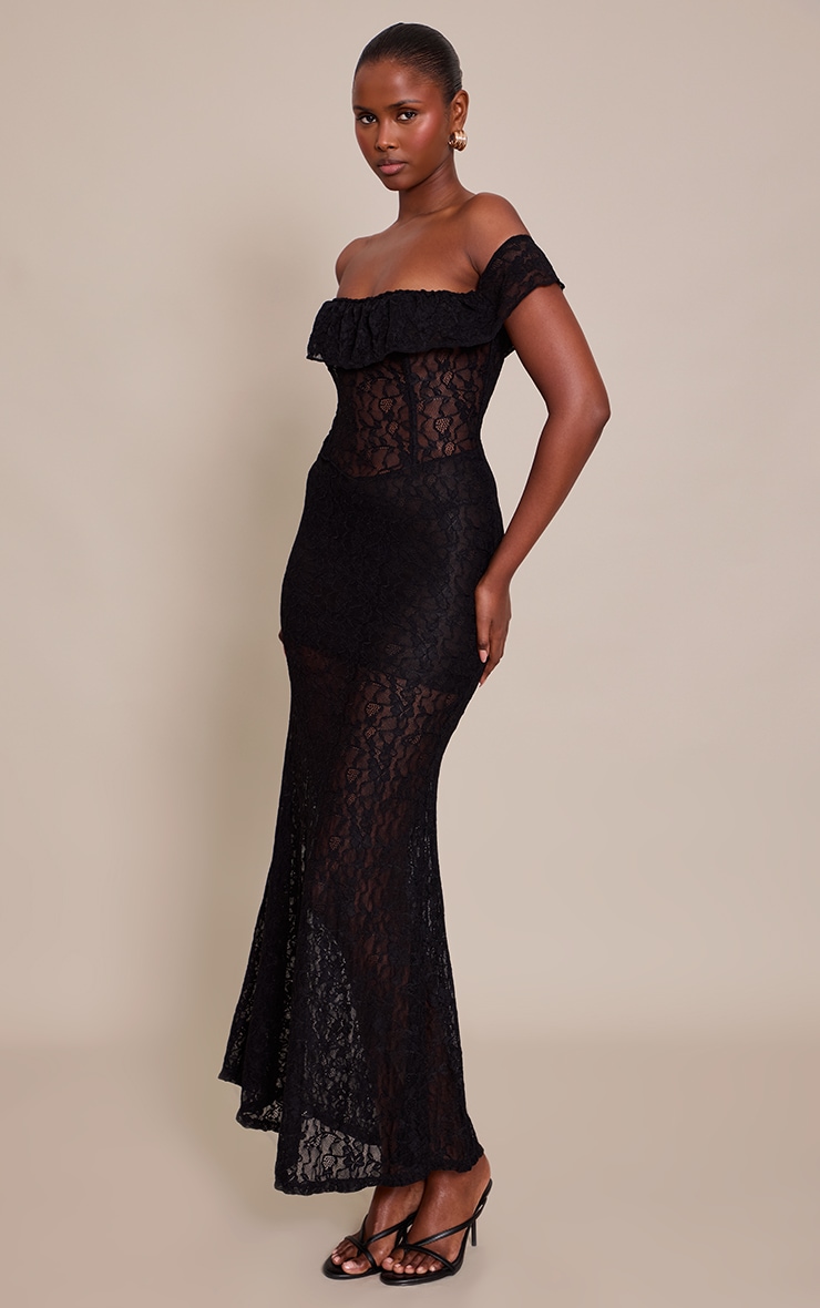 Black Lace Bandeau Corset Detail Maxi Dress image 3