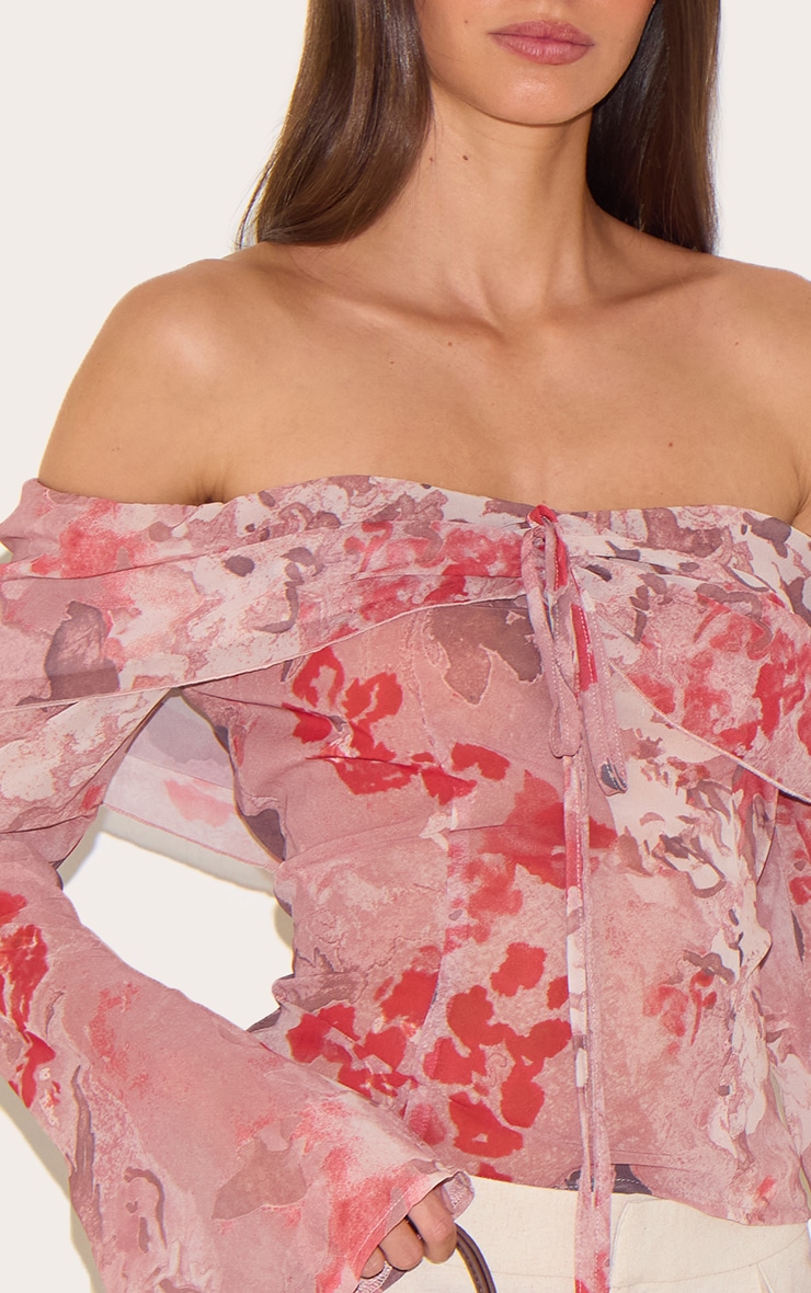 Dusty Pink Printed Bardot Chiffon Blouse image 4