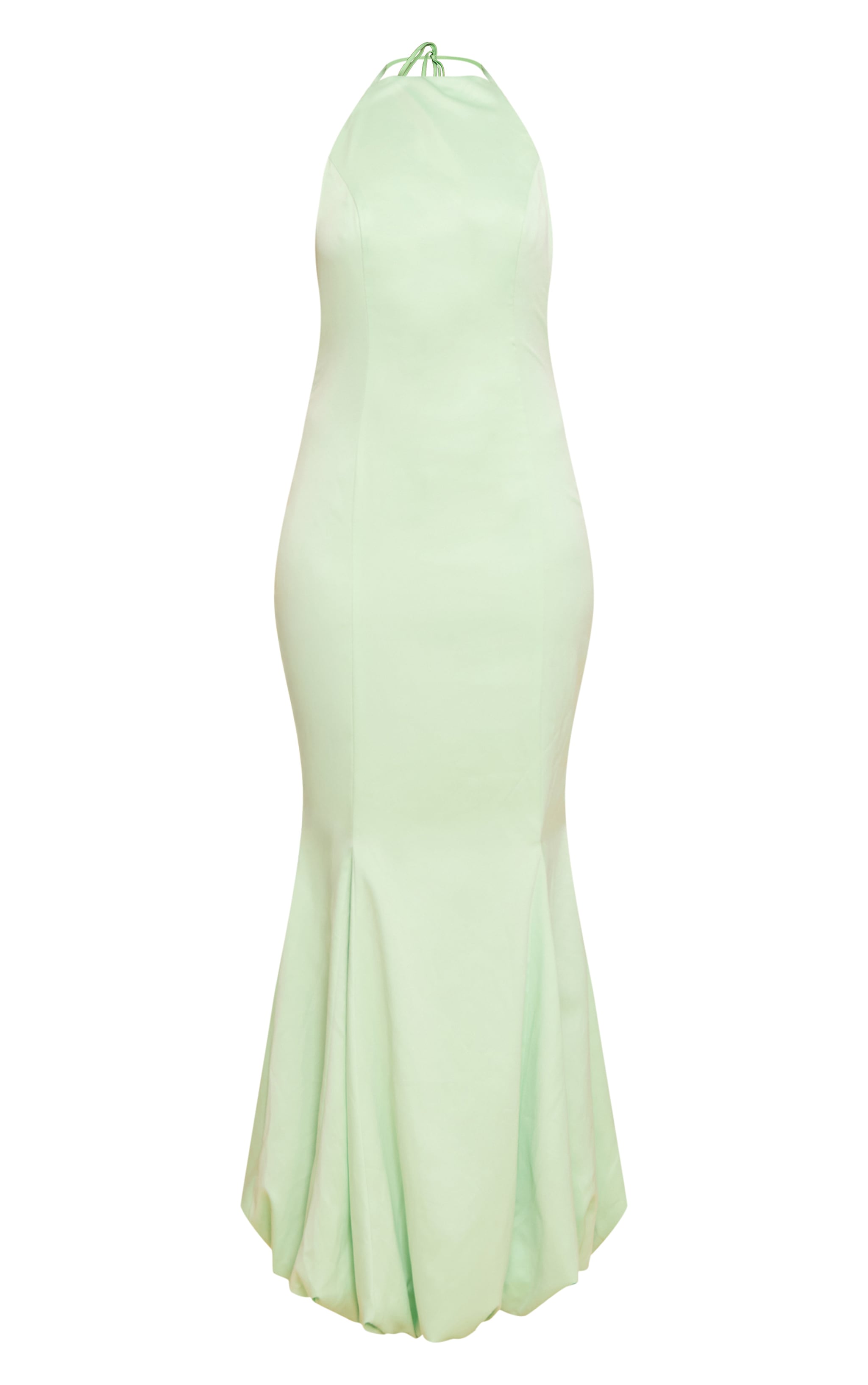 Green Satin Halterneck Puffball Maxi Dress image 5