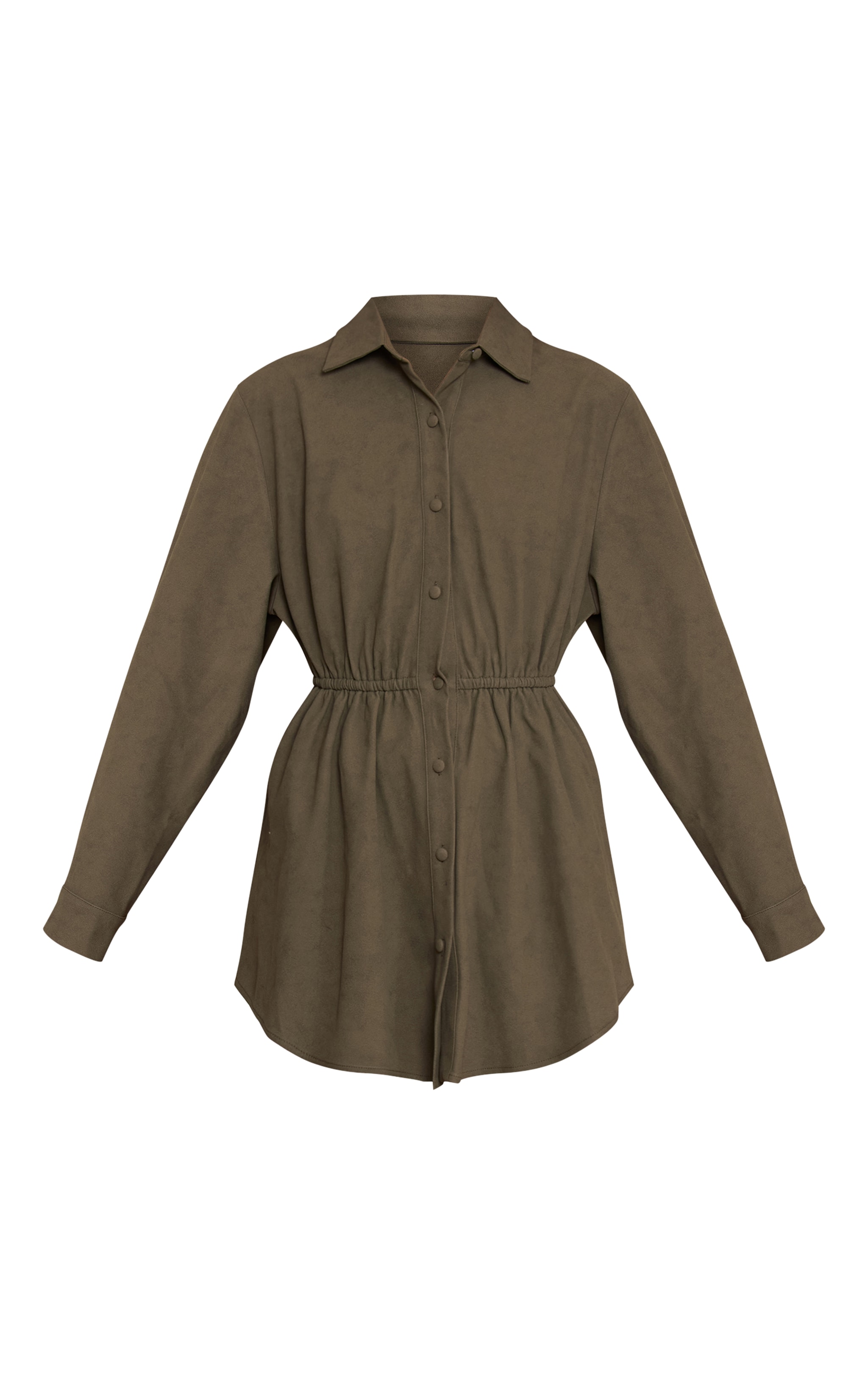 Khaki Faux Suede Button Down Cinched Waist Mini Dress image 5