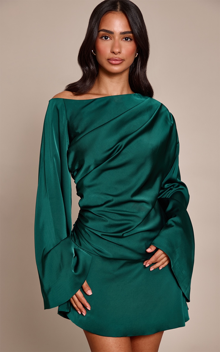 Petite Dark Olive Off Shoulder Tailored Woven Mini Dress image 1