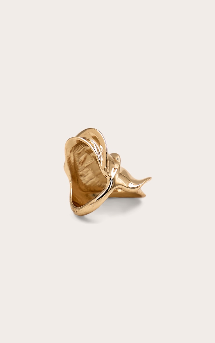 Gold Textured Abstract Double Ring image 3