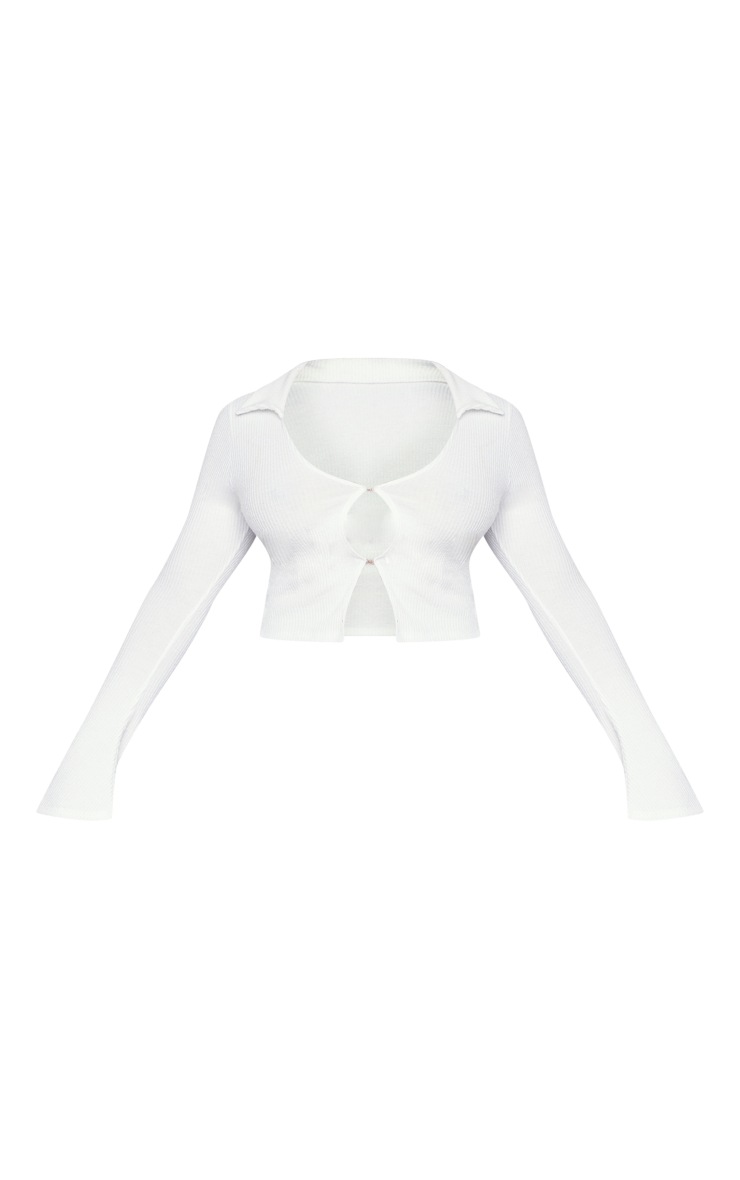 Shape White Brushed Rib Collar Sleeve Crop Top image 5