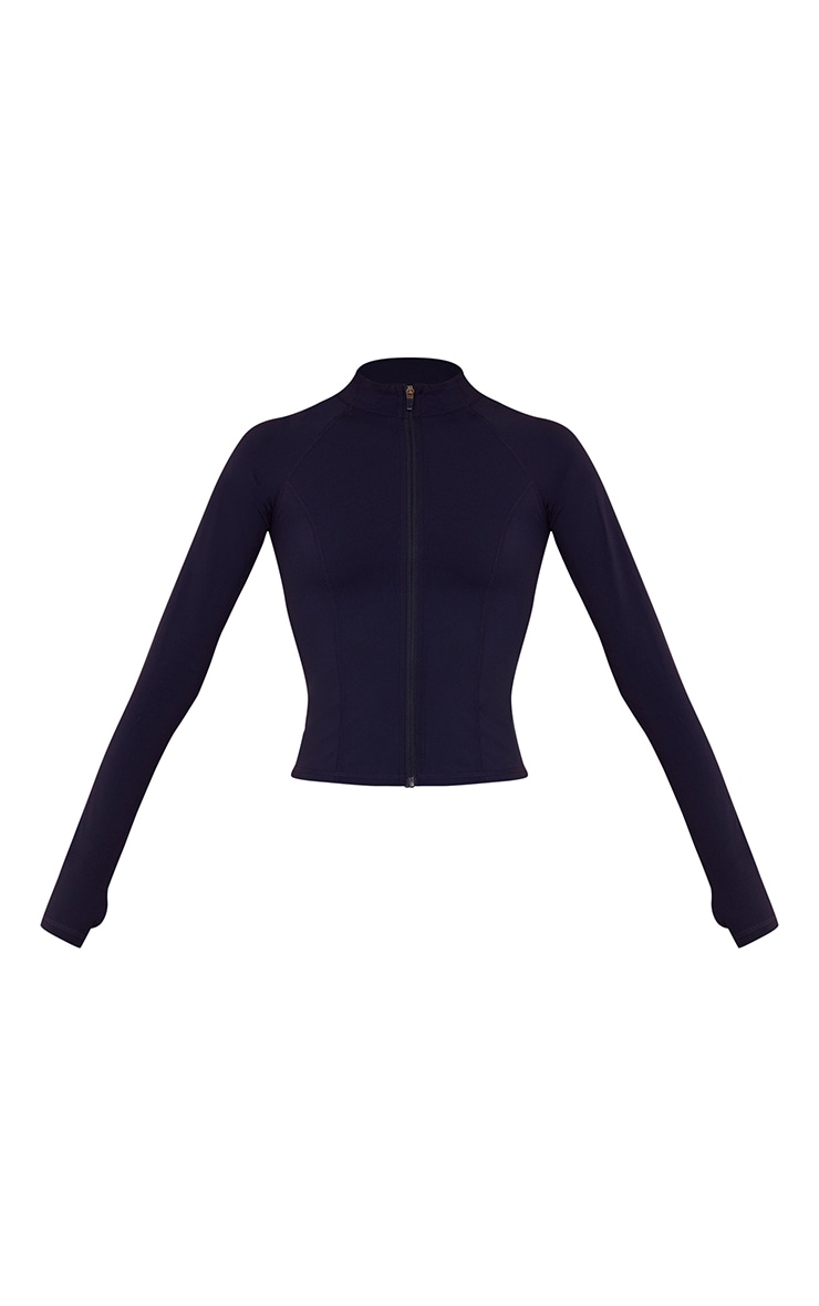 Navy Sculpt Seam Detail Zip Up Gym Jacket image 5