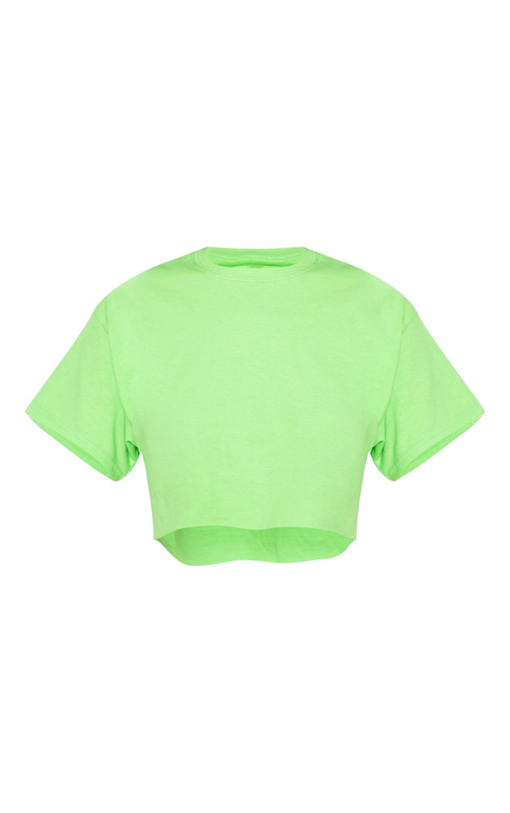 Lime Oversized Crop T Shirt Tops PrettyLittleThing