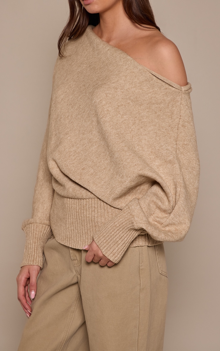 Beige Slouchy Oversized Rib Waist Jumper  image 4