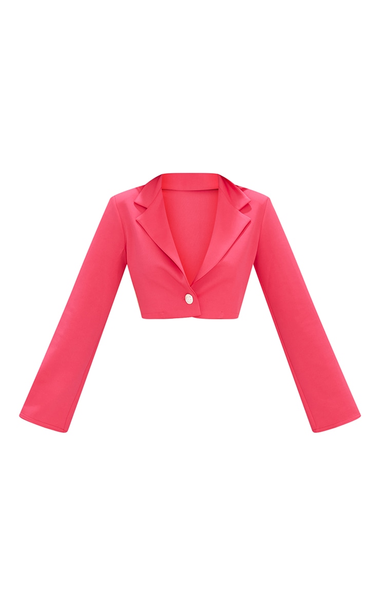 Bright Pink Scuba Shoulder Padded Cropped Blazer Outerwear PLT QA