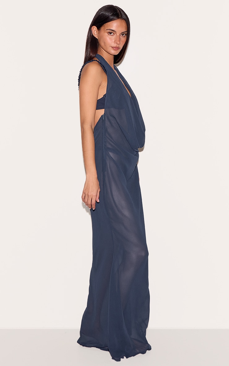 Robe de plage bleu marine à décolleté plongeant et dos ouvert image 3