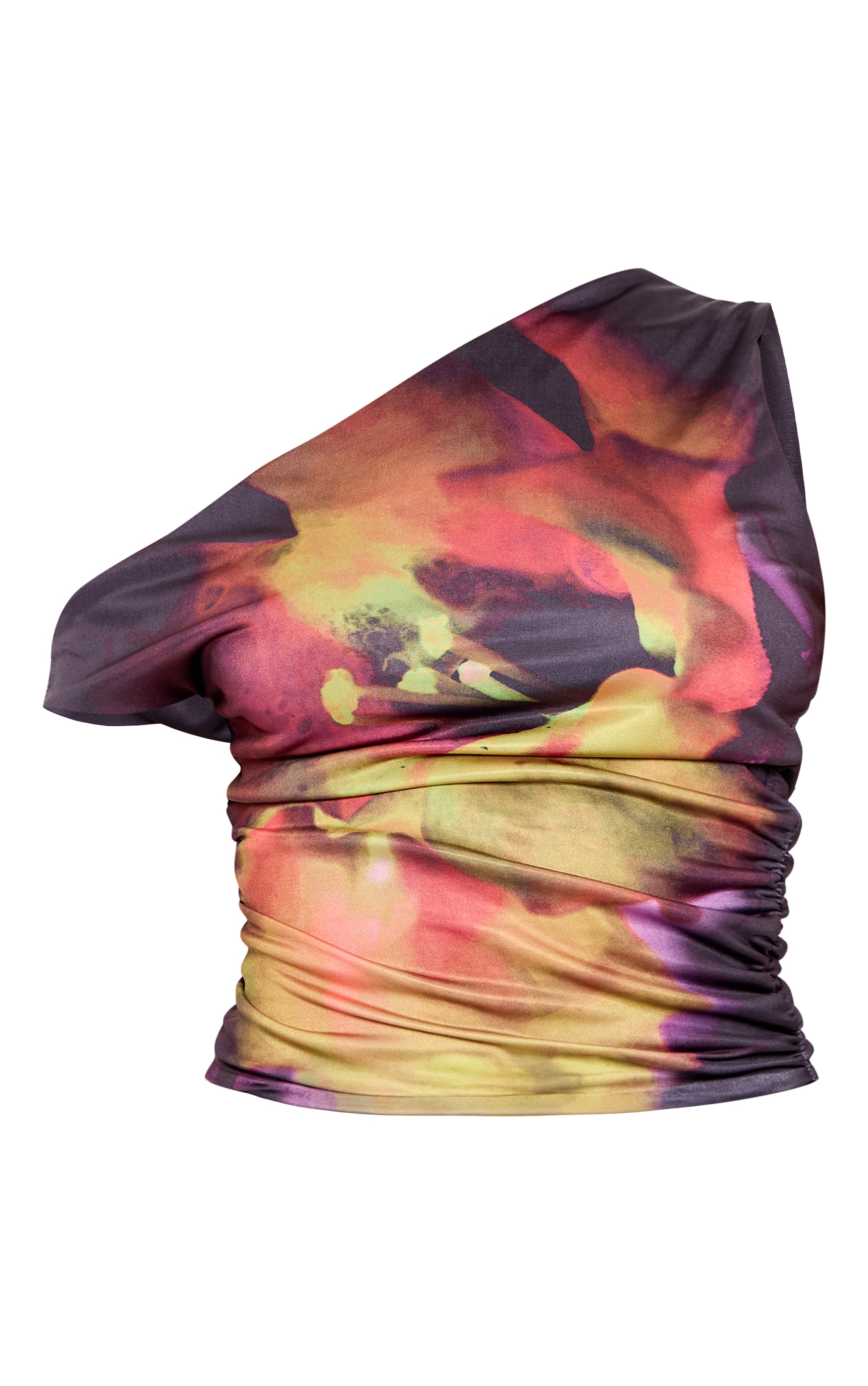 Petite Black Double Slinky Flower Print Asymmetric Top image 5