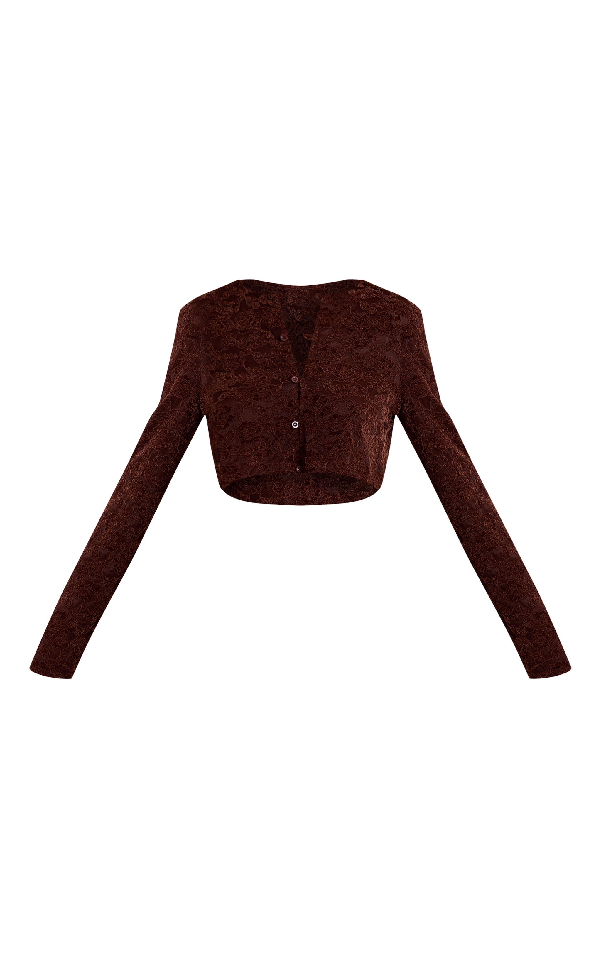 Dark Brown Lace Button Up Long Sleeve Crop Top  image 5