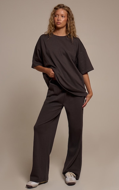 Charcoal Grey Jersey Mid Rise Wide Leg Pant
