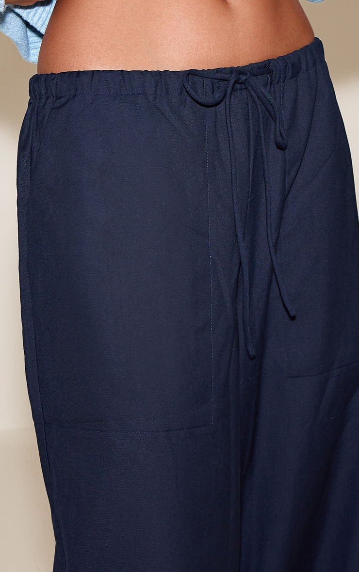 Navy Woven Drawstring Low Rise Relaxed Pants image 4